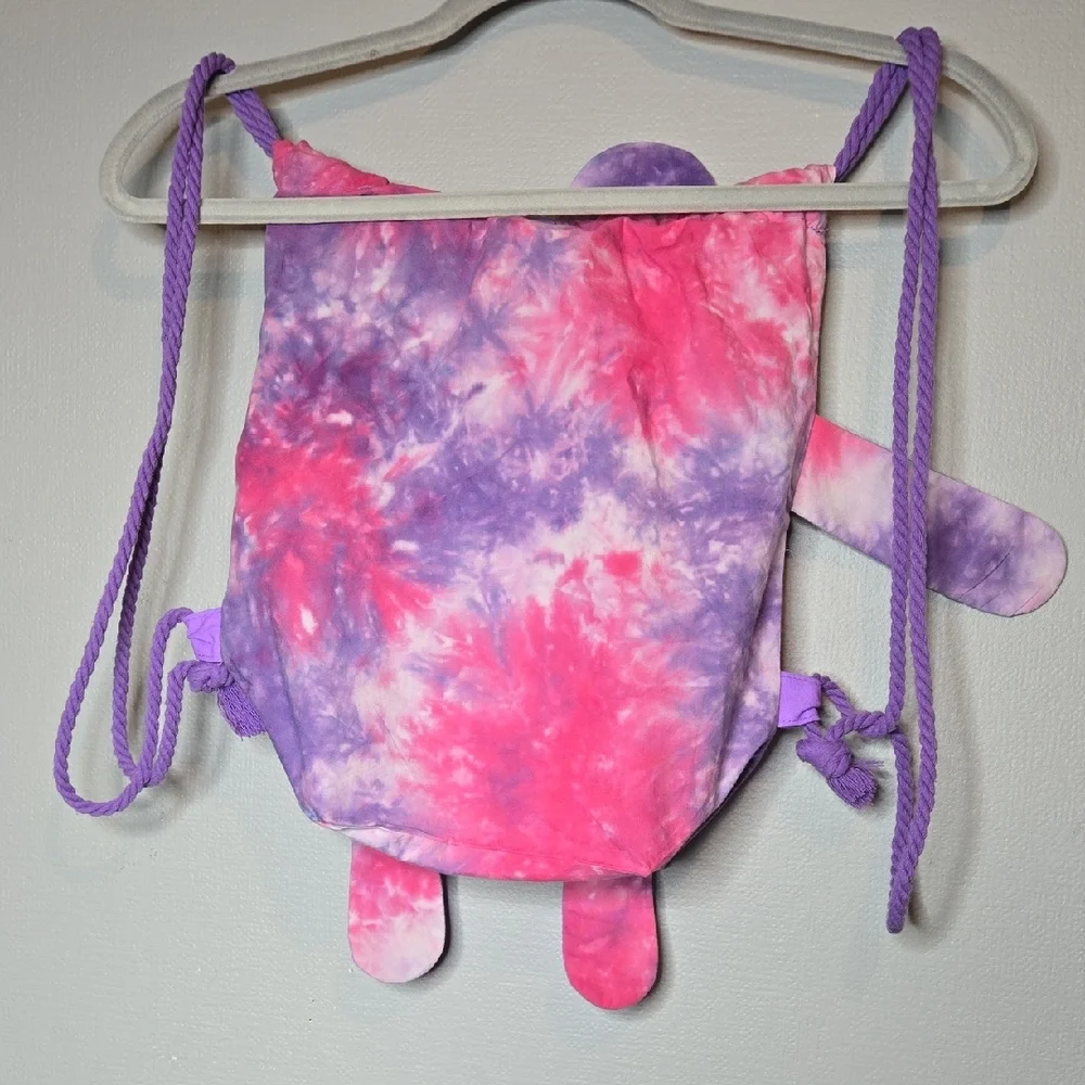 Lush Tie-Dye Sleepy Bear Drawstring Backpack Pink Purple Organic‎ Cotton 11